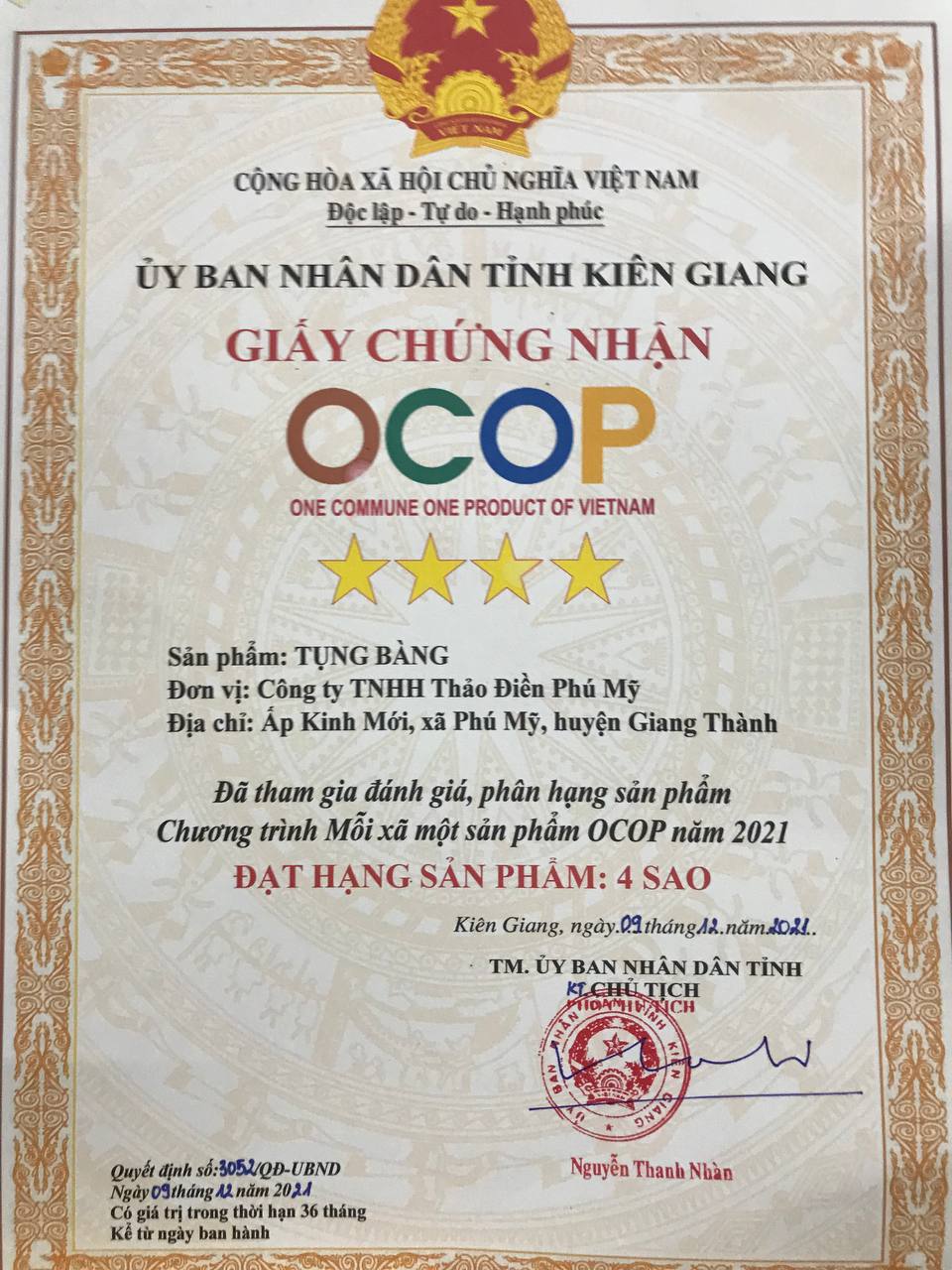 Chứng nhận OCOP